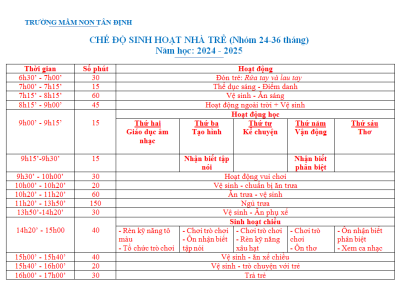 Lịch sinh hoạt nhà trẻ 2024-2025